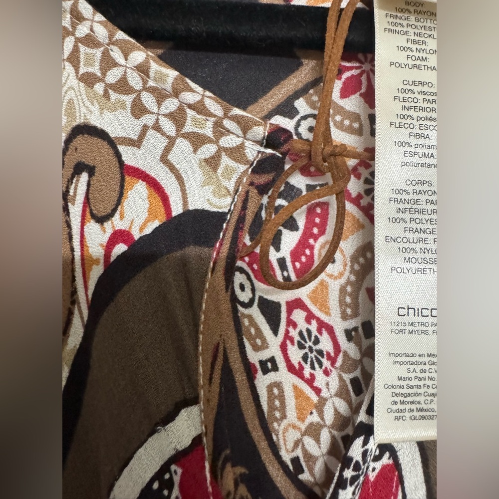 Chico's Multicolor Patterned Poncho with Fringe - image 7